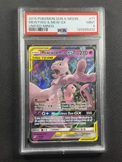Pokemon Cards PSA 9 Mint Mewtwo & Mew Gx Unified Minds S&M 2019 71/236 - Image 1
