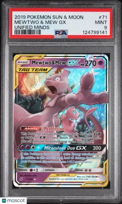 2019 Pokemon Sun & Moon Unified Minds Mewtwo Mew GX PSA 9 71/236 - Image 3