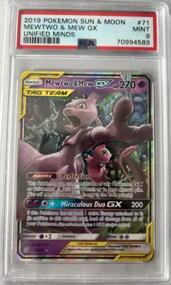 Mewtwo & Mew GX Tag Team | PSA 9 | 71/236 | Unified Minds | Pokemon TCG | - Image 1