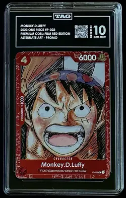 TAG 10 One Piece P-022 P Monkey.D.Luffy - ENG - Foil - Film Red - Graded - Image 1