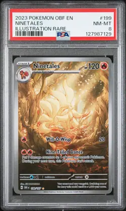 2023 POKEMON OBF EN-OBSIDIAN FLAMES ILLUSTRATION RARE #199 NINETALES PSA 8 - Image 1