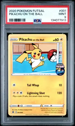 2020 POKEMON FUTSAL #001 PIKACHU ON THE BALL PSA 9 - Image 1