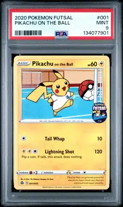 2020 POKEMON FUTSAL #001 PIKACHU ON THE BALL PSA 9 - Image 1