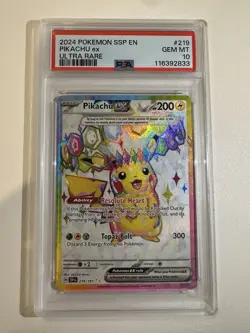 2024 Pokemon Surging Sparks Pikachu Ex #210 Ultra Rare PSA 10 Gem Mint - Image 1