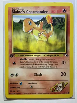 Blaine's Charmander - 61/132 - Pokemon Gym Heroes 1st Edition Card WOTC LP - Image 1
