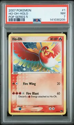 2007 POKEMON POP SERIES 5 #1 HO-OH-HOLO PSA 7 - Image 1