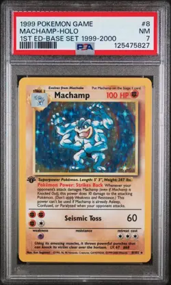 1999 POKEMON GAME #8 MACHAMP-HOLO 1ST ED-BASE SET 1999-2000 PSA TCG VINTAGE - Image 1