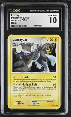 CGC 10 GEM MINT Luxray 2009 Arceus 5/99 Holo Pokemon Card - Image 1