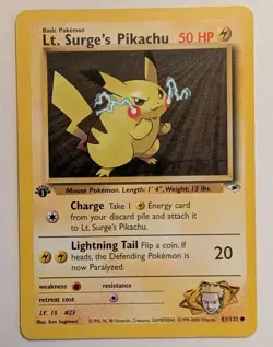 Pokemon TCG Vintage 1ST EDITION Lt. Surge's Pikachu 81/132 - Gym Heroes LP - Image 1