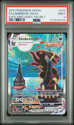 2021 POKEMON SWORD & SHIELD EVOLVING SKIES SECRET FULL ART/UMBREON VMAX PSA 9 - Image 1