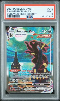 2021 POKEMON SWORD & SHIELD EVOLVING SKIES SECRET FULL ART/UMBREON VMAX PSA 9 - Image 1