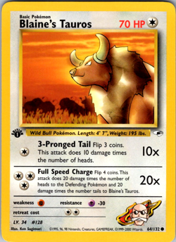 Pokemon Card - Blaine's Tauros 1st Edition Gym Heroes 64/132 - Image 1