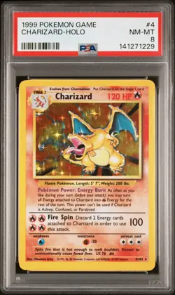 1999 POKEMON BASE SET UNLIMITED #4 CHARIZARD-HOLO PSA 8 - Image 1