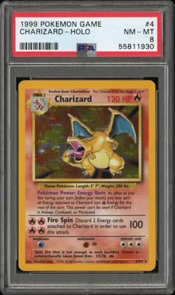 1999 POKEMON BASE SET UNLIMITED #4 CHARIZARD-HOLO PSA 8 - Image 1