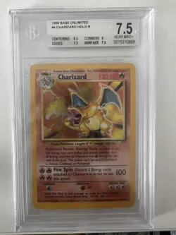 Charizard 4/102 BGS 7.5 Base Set Unlimited 1999 Pokemon Game Holo Card (PSA 8) - Image 1
