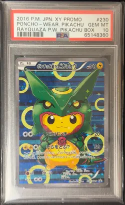 Pokemon Poncho-Wearing Pikachu Rayquaza Japanese Full Art Promo 230/XY-P PSA 10 - Image 1