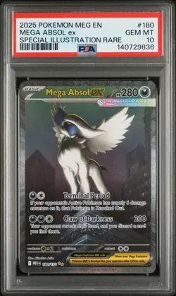 2025 POKEMON MEGA EVOLUTION SPECIAL ILLUSTRATION RARE #180 MEGA ABSOL EX PSA 10 - Image 1