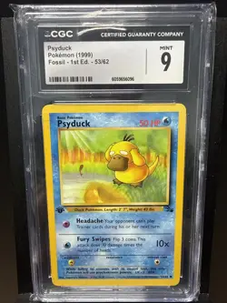1999 Pokemon Psyduck #53/62 WOTC Fossil Common Unlimited CGC 9 Mint - Image 1