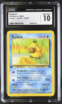 Vintage Psyduck 53/62 1st Edition Fossil Regular CGC Gem Mint 10 Pokemon TCG - Image 1