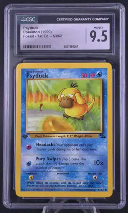 CGC 9.5 MINT + Psyduck 1999 Fossil - 1st Edition 53/62 Pokemon Card - Image 1