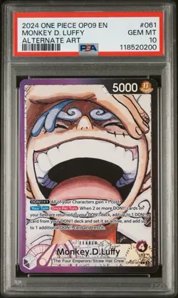 2024 ONE PIECE OP09-061 EMPERORS IN THE NEW WORLD MONKEY D. LUFFY ALT ART PSA 10 - Image 1