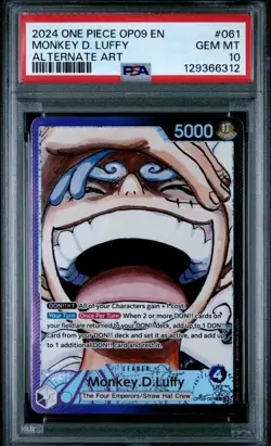 One Piece TCG CCG OP09-061 (L) MONKEY D LUFFY Emperors New World Alt Art PSA 10 - Image 1