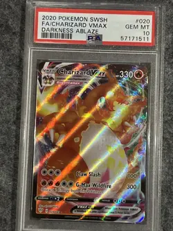 PSA 10 GEM Mint Charizard VMAX SWSH 20/189 Darkness Ablaze Pokemon Card - Image 2