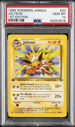 1999 POKEMON JUNGLE 1ST ED #20 JOLTEON PSA 10 - Image 1
