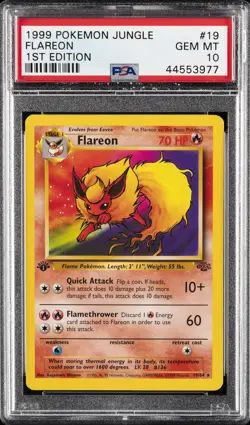 1999 POKEMON JUNGLE 1ST ED #19 FLAREON PSA 10 - Image 1
