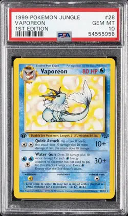 1999 POKEMON JUNGLE 1ST ED #28 VAPOREON PSA 10 - Image 1