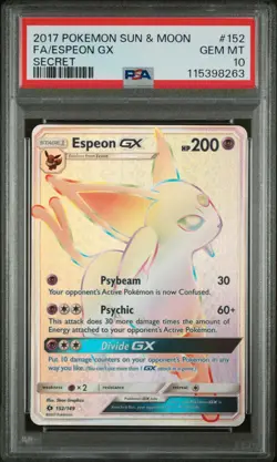 2017 POKEMON SUN & MOON 152 FULL ART/ESPEON GX SECRET PSA 10 - Image 3