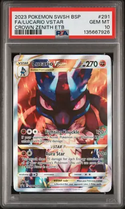 Lucario Vstar Alt Art Promo PSA 10 Pokemon Crown Zenith SWSH291 - Image 1