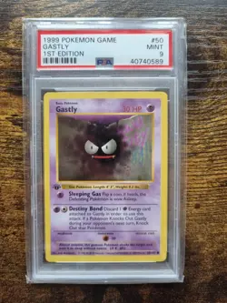 Pokemon 1999 WOTC - 1st Edition Shadowless Base Set Gastly 50/102 - PSA 9 - Image 1