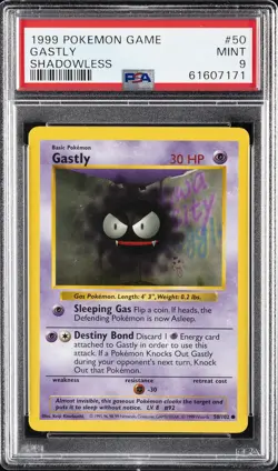 1999 POKEMON BASE SET SHADOWLESS #50 GASTLY PSA 9 - Image 1