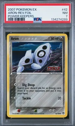Pokemon Aron EX Power Keepers Reverse Holo #42 PSA 7 NM - Image 1