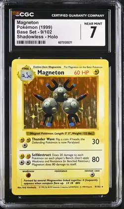 POKEMON CGC 7 NM Base Set Shadowless Magneton 9/102 Holo Rare Unlimited *0071 - Image 1