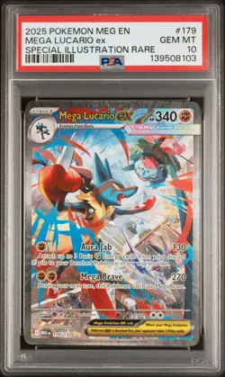 2025 POKEMON MEGA EVOLUTION SPECIAL ILLUSTRATION RARE MEGA LUCARIO EX PSA 10 - Image 1