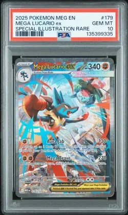 2025 Pokemon Mega Evolution Mega Lucario EX Special Illustration Rare 179 PSA 10 - Image 1