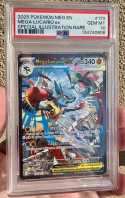 2025 POKEMON MEGA EVOLUTION SPECIAL ILLUSTRATION RARE MEGA LUCARIO EX PSA 10 - Image 1