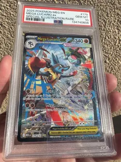2025 POKEMON MEGA EVOLUTION SPECIAL ILLUSTRATION RARE MEGA LUCARIO EX PSA 10 - Image 3