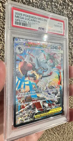 2025 POKEMON MEGA EVOLUTION SPECIAL ILLUSTRATION RARE MEGA LUCARIO EX PSA 10 - Image 4