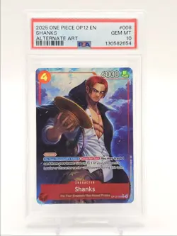 SHANKS 2025 ONE PIECE ALTERNATE ART RARE A #OP12-008 PSA 10 Q1404 - Image 1