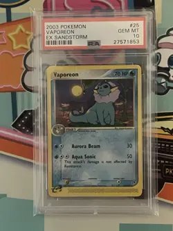 Pokemon TCG Vaporeon EX Sandstorm Card 25/100 Regular Rare PSA 10. POP 57 - Image 1