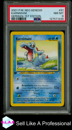 KARNIMANI GERMAN-1ST EDITION POKEMON GERMAN NEO GENESIS 2001 81 PSA 8 - Image 1