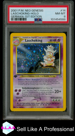 LASCHOKING POKEMON 14 2001 NEO GENESIS/1ST ED. NM-MT GERMAN PSA 8 - Image 1