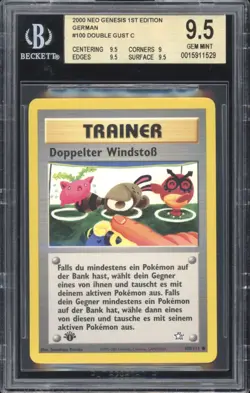 2001 Pokemon GERMAN 1st Edition Neo Genesis Doppelter Windstoss 100/111 BGS 9.5 - Image 1
