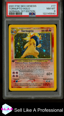 TORNUPTO-HOLO GERMAN-1ST EDITION POKEMON GERMAN NEO GENESIS 2001 17 PSA 8 - Image 1