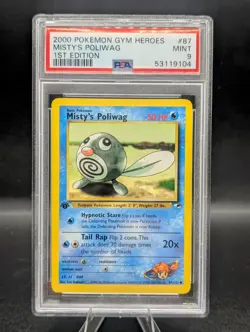 2000 Pokemon Gym Heroes 1st Edition Misty's Poliwag 87/132 PSA 9 Mint - Image 1