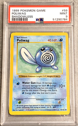 Pokemon Card Shadowless Poliwag PSA 9 Mint, Base Set #59, WOTC 1999 - Image 1