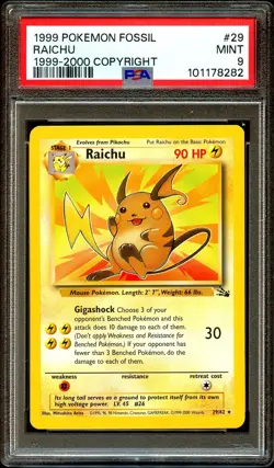PSA 9 MINT Raichu 29/62 1999-2000 (Smooth Red Logo) Pokemon Card 282 - Image 2